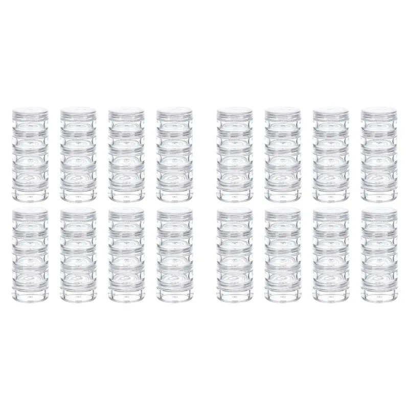 VELIF-5G/5ML Stackable Round Plastic Containers 16 Column(5 Layer/Column) Bead Storage Jars For Seed Beads Diamond Drills