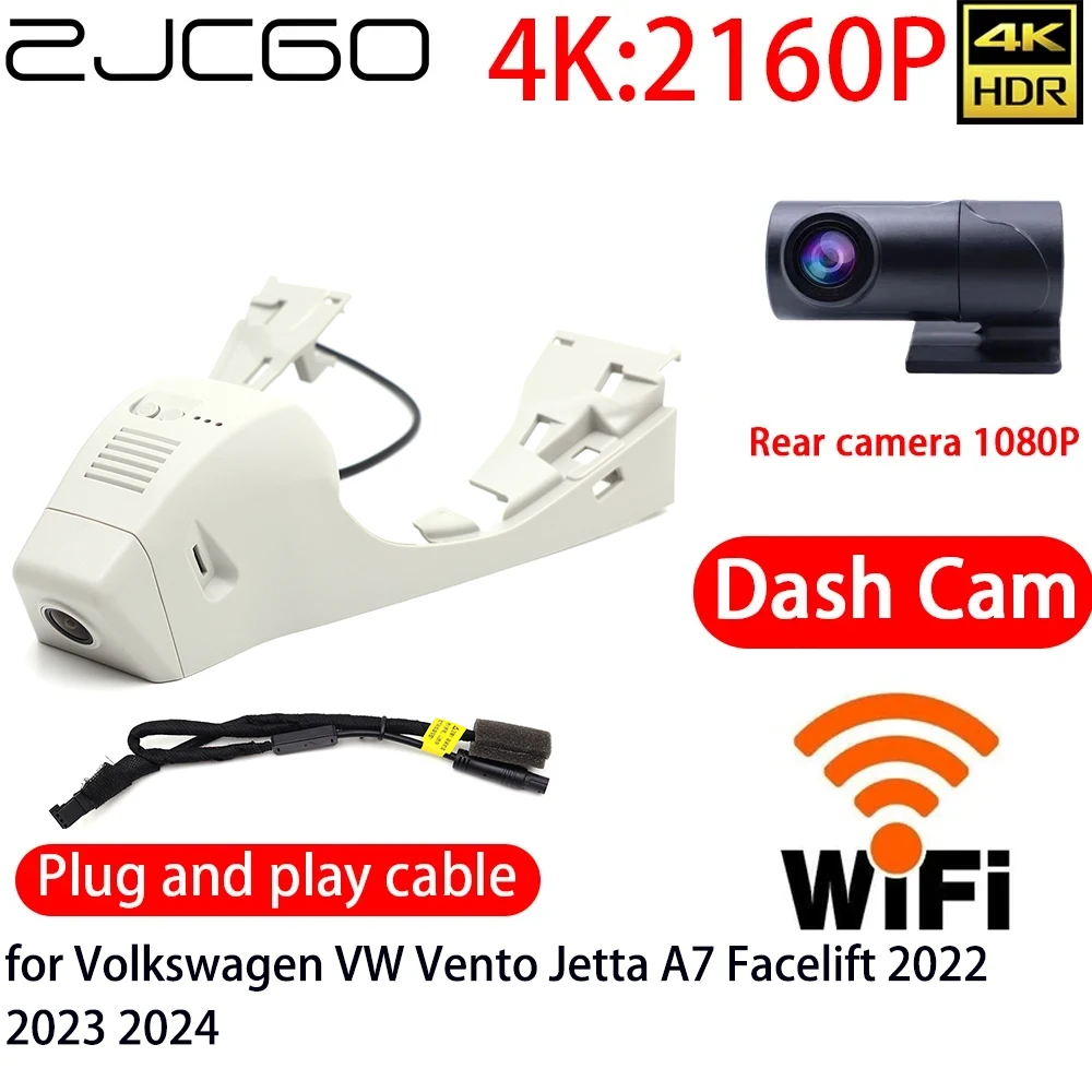 

ZJCGO 4K Car DVR Dash Cam Wifi Front Rear Camera 24h Monitor for Volkswagen VW Vento Jetta A7 Facelift 2022 2023 2024