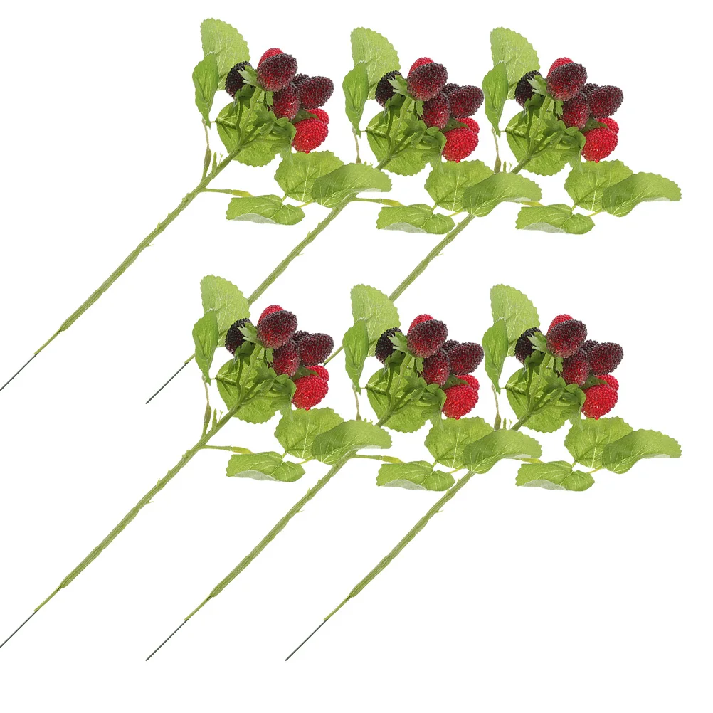 

6 Pcs Simulated Bayberry Fruit Decorations Miniature Raspberries Branch Artificial Plastic