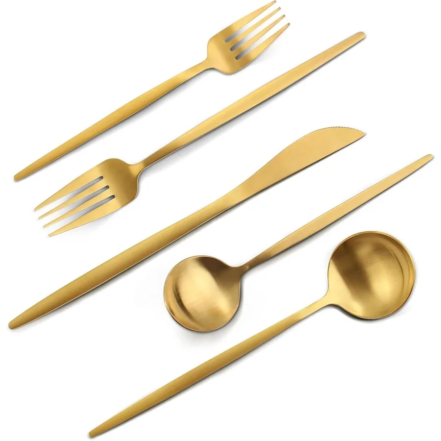 

Matte Gold Silverware Set 20Piece Stainless Steel Flatware Set Satin Finish tableware Cutlery Set Service for 4 Home and Restau