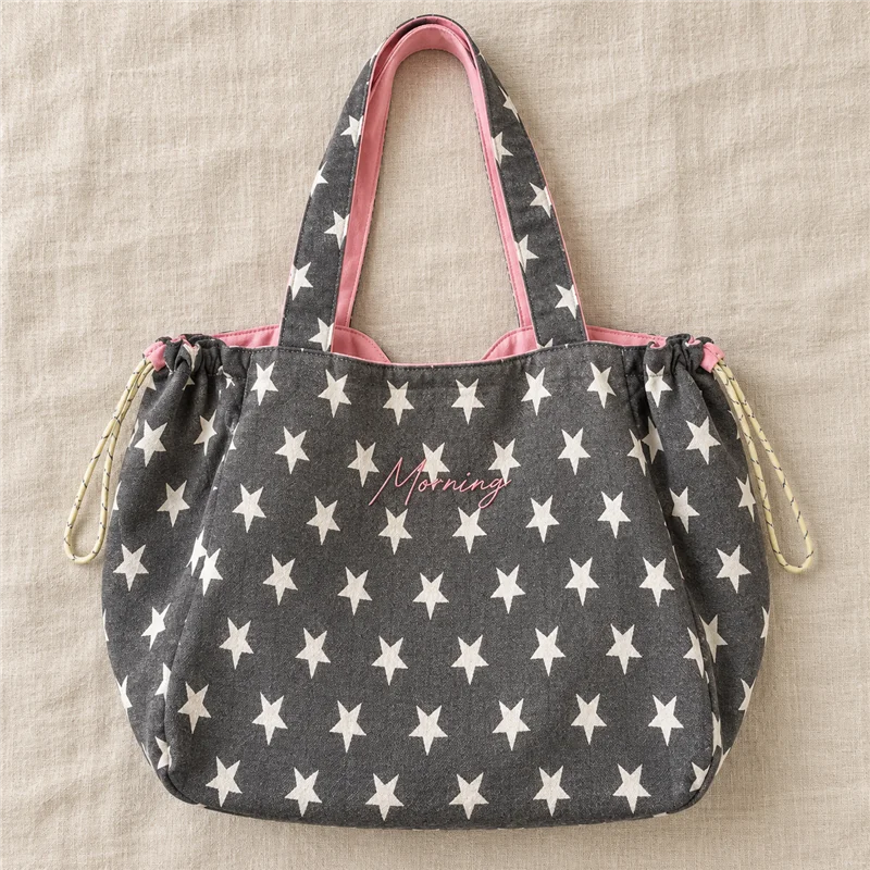 Korean double-sided star-backed canvas bag women's new large-capacity shoulder tote bag casual commuting slack bag 5