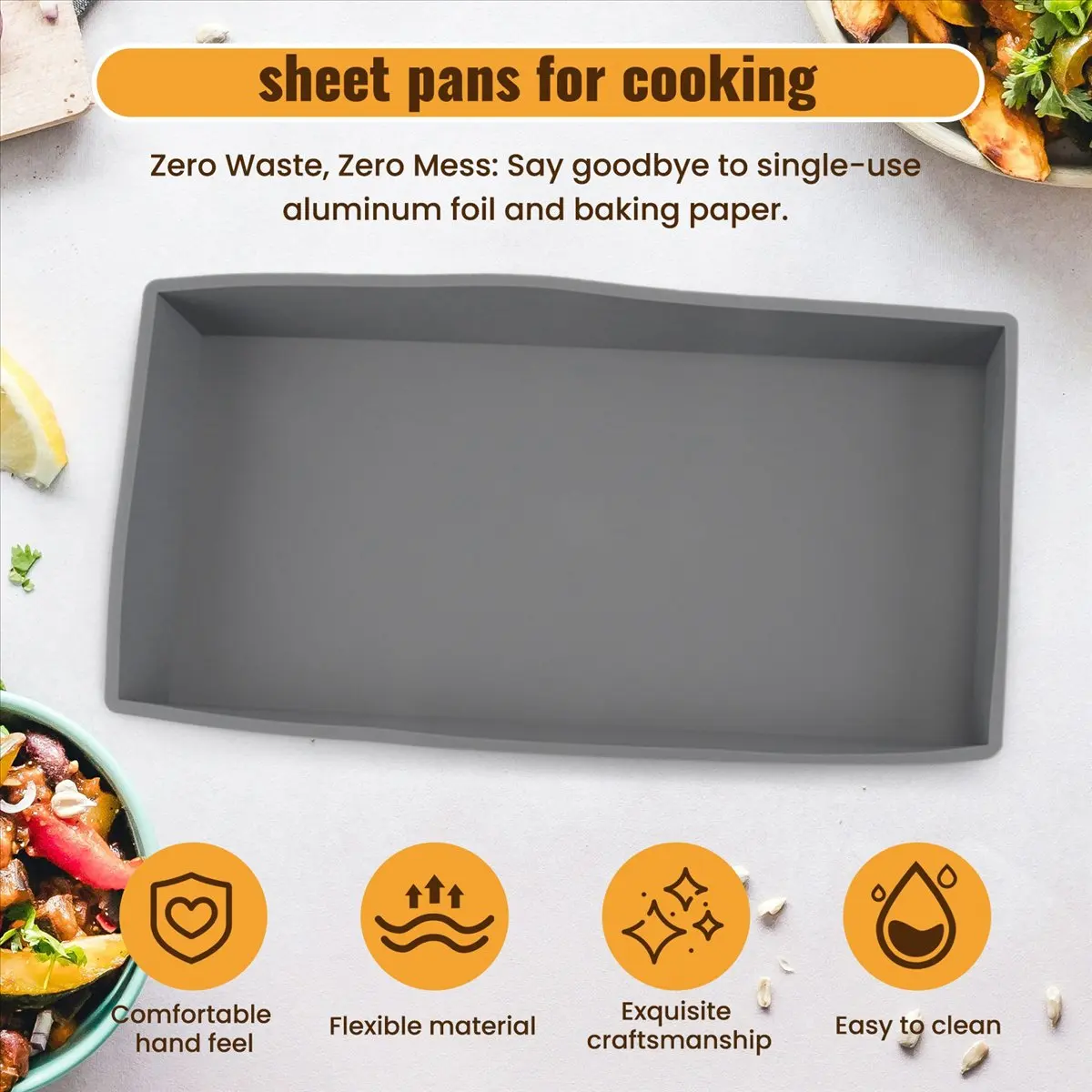 L! DT892^Sheet Pan Dividers for Easy Cooking & Meal Prep - Oven, Microwave, Dishwasher, Fridge-Friendly Nonstick Silicone Trays