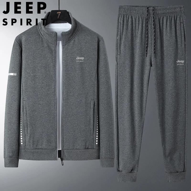 JEEP SPIRIT Sport Suit Men Cotton Autumn Middle-aged Men\'s Loose Casual Sportswear High Quality