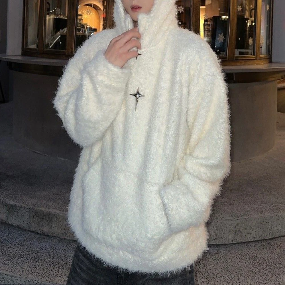 

2025 зимний новый мужской свитер на молнии с капюшоном и длинными рукавами, корейский ретро-модный модный свободный повседневный нишевый мужской топ