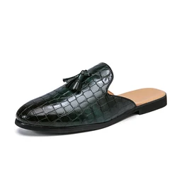 Mules Black Patent Leather Crocodile Men Half Shoes For Man Fashion Designer Shoes Men's Luxury Zapatillas Hombre Casual Slip On