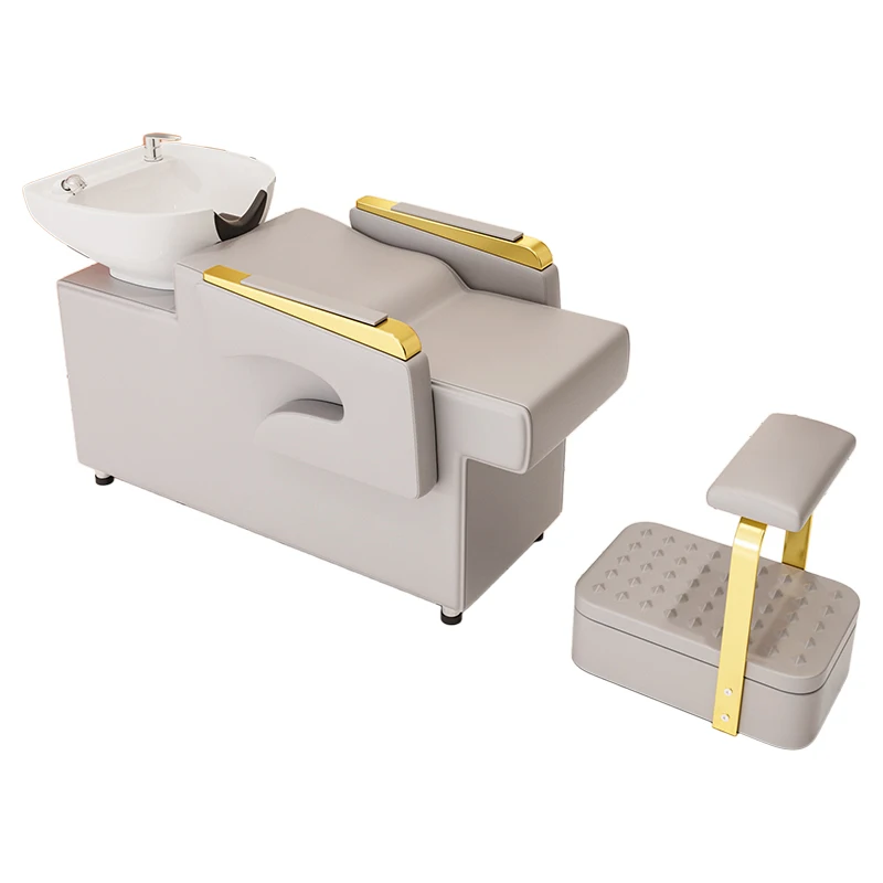 

Hair salon special simple semi-lying ceramic basin stainless steel armrest hair salon flush bed