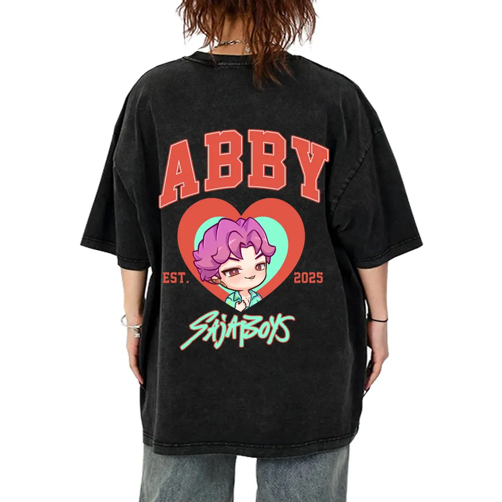 

Movie Kpop Demon Hunters Saja Boys Washed T-shirt Men Women Clothing Fashion Trend T Shirts Men's Cartoon Oversized Streetwear