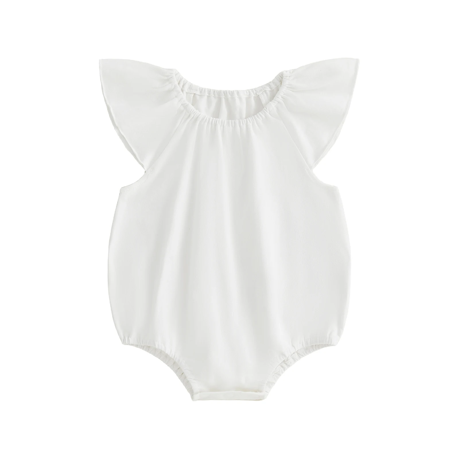 

Baby Girl Summer Romper Casual Loose Fit Simple Solid Color Crew Neck Flying Sleeve Jumpsuit