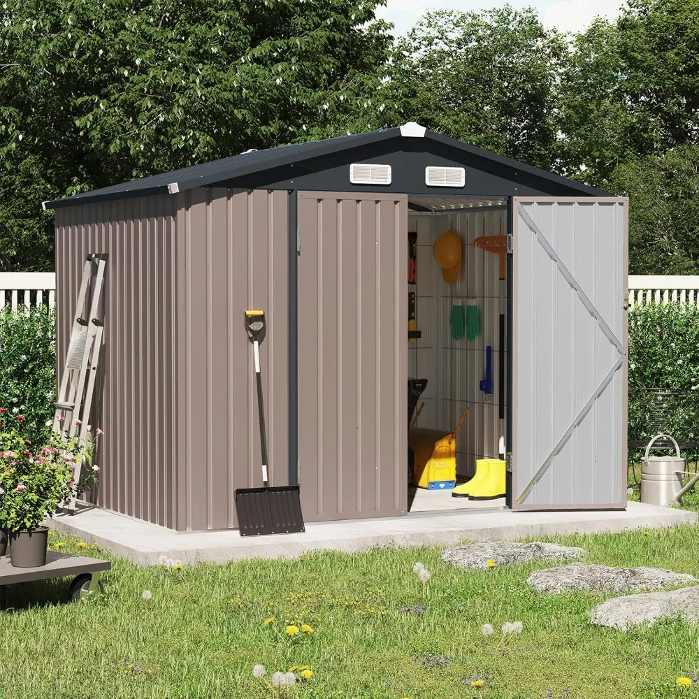 

8 x 6 FT Outdoor Storage Shed, Metal Garden Tool Shed, Outside Sheds & Outdoor Storage Galvanized Steel w/Lockable Door