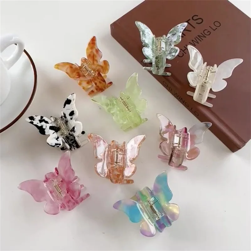 Korean Acetate Butterfly Hair Claw Clip Sweet Hairpin Women Gradient Colored Crab Barrettes Styling Tools Girls Hair Accessories