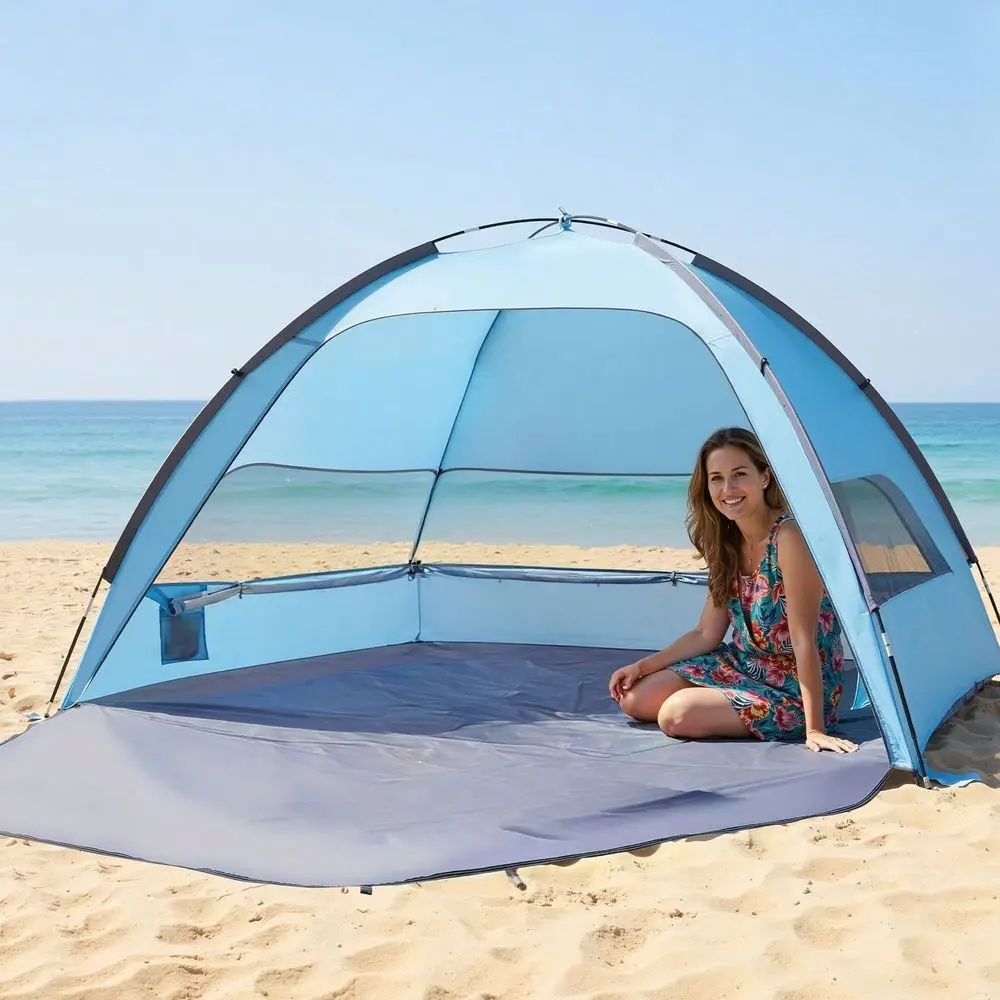 Tent Sun Shelter For 4 Person, UPF 50 Protection, Portable Sun Shade Canopy With Carrying Bag Sand Pockets, Lightweight And Eas