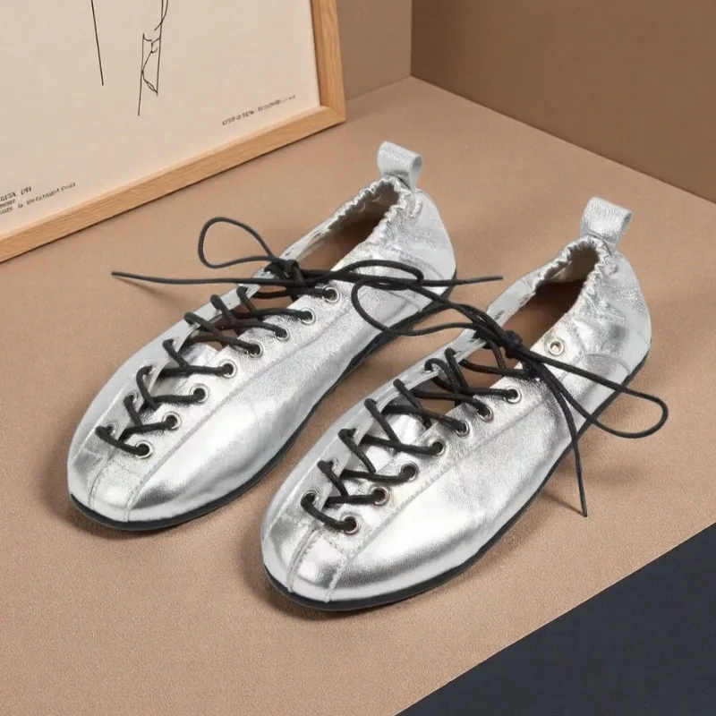 

New Versatile Round Toe Lace-Up Single Shoes Women's 2026 New Retro Round Toe Flat Cross Lace-Up Shoes