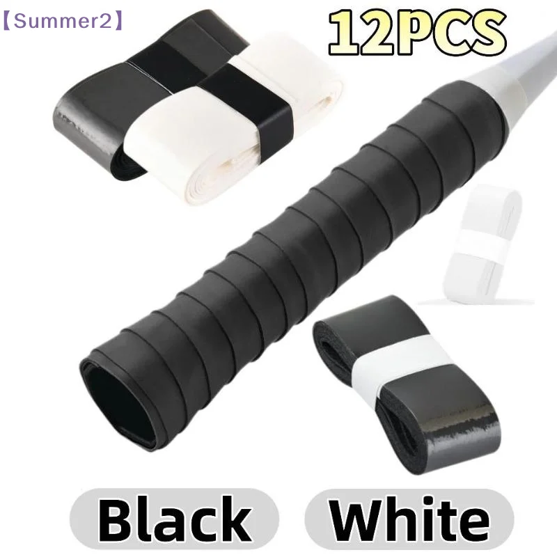 

【Xia2】12Pcs Black White Anti-Slip PU Tennis Racket Overgrip Sweat-absorbing Badminton Racket Grip Tape Fishing Pole Wraps{S}