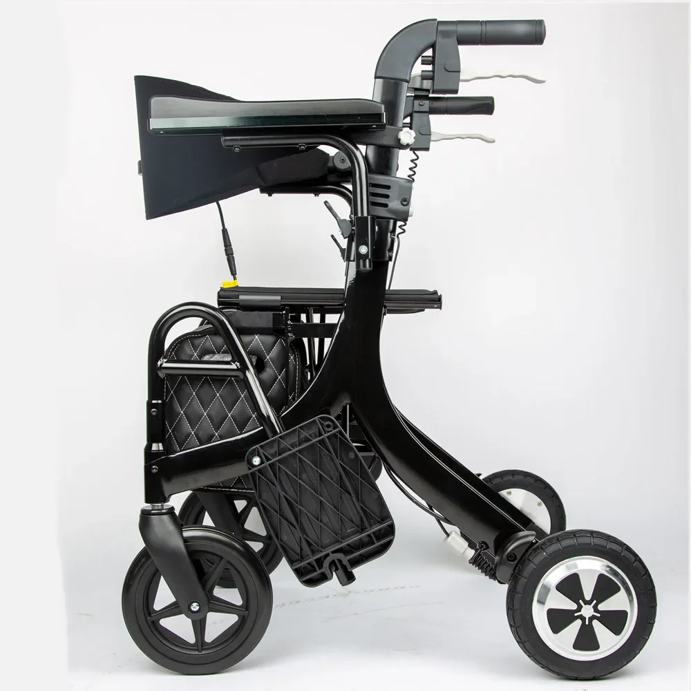 Folding electric powered walker machine using rollator as electric walker scooter