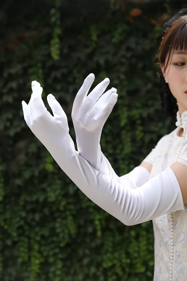 Gants en satin blanc pour filles, gants complets pour fête d'opéra, patients officiels, banque de mariage