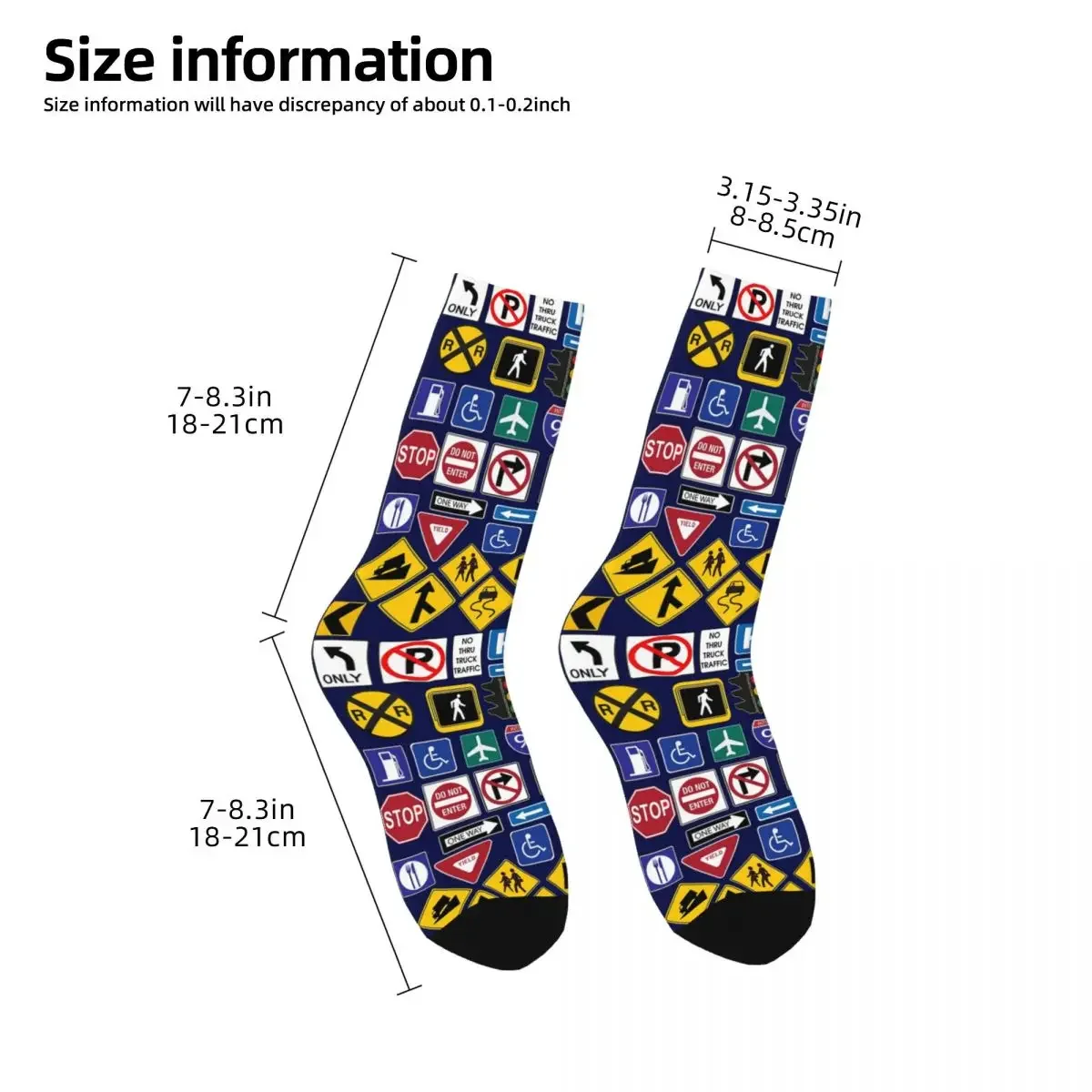 Bas absorbant la sueur Harajuku, chaussettes longues toutes saisons, panneaux de signalisation routière, chaussettes de réglementation, cadeau d'anniversaire unisexe