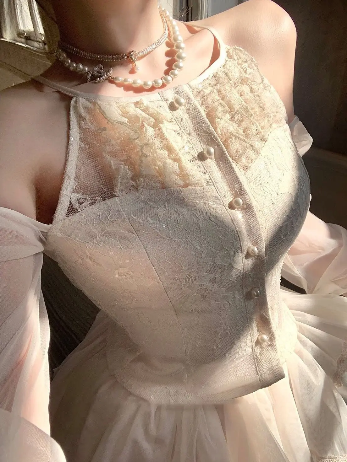 

2026 Spring French Elegant Lace Sequin Off Shoulder Top Puffy Skirt 2 Piece Set Women Chic Sweet Party Outfits Korean Chic Dress