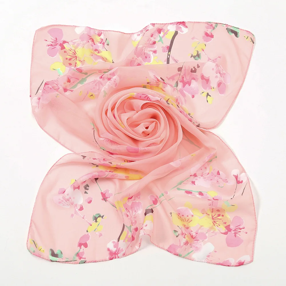 New Peach Blossom Chiffon Silk Scarf Women Sunscreen Large Shawl And Wraps Female Soft Yarn Beach Foulard Print Hijab Stoles