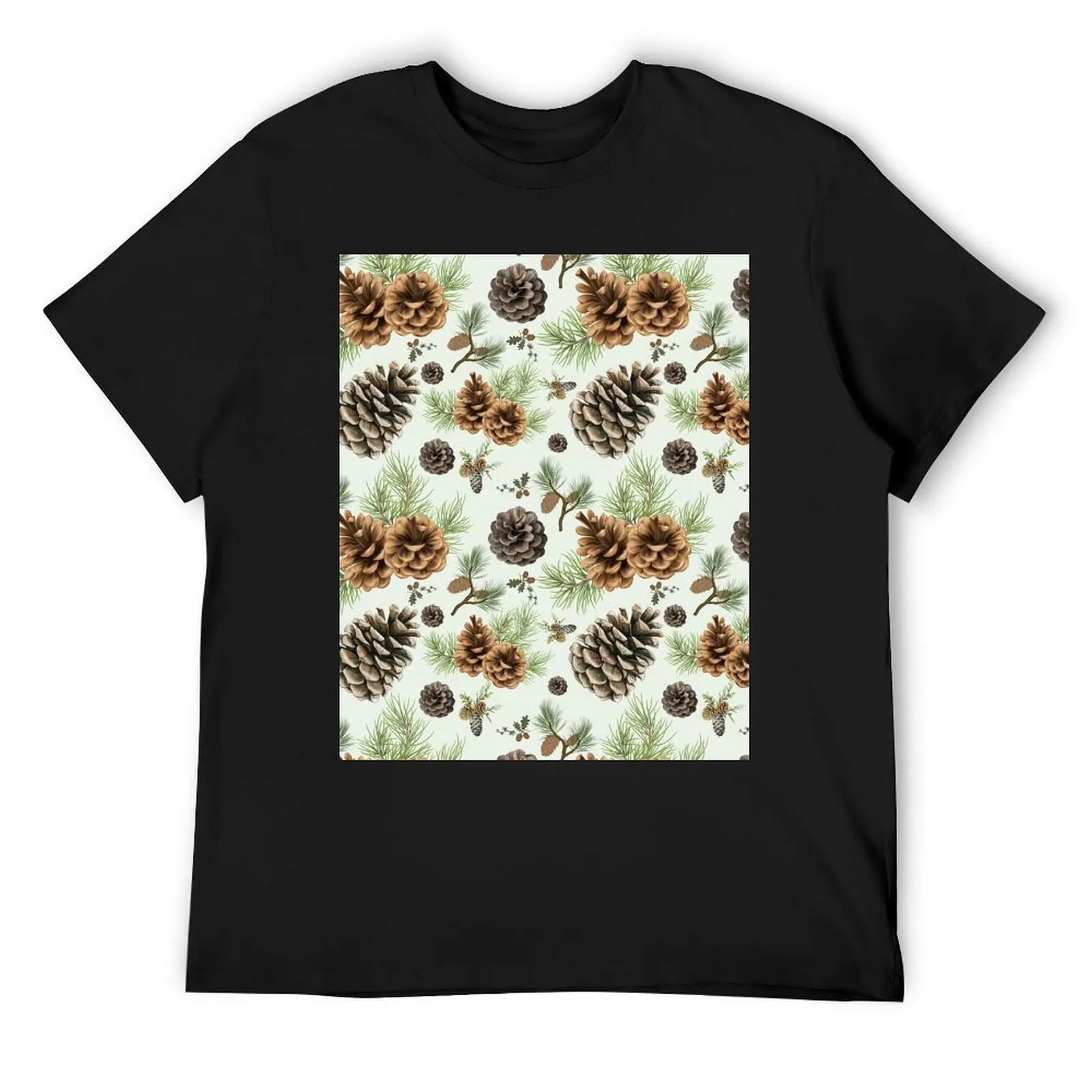 Botanical Earthy Pinecone Pattern T-Shirt plain oversized baggy shirts plus size tops men clothings