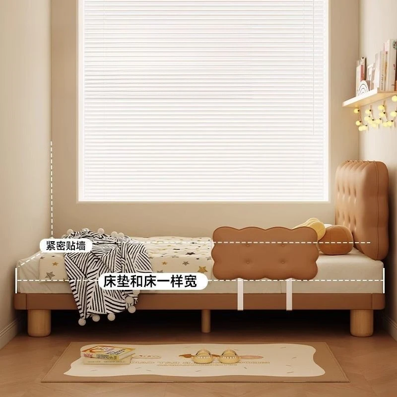 Girl biscuit bed Children's room Small apartment single bed with guardrail First layer cowhide cartoon wind girl bed