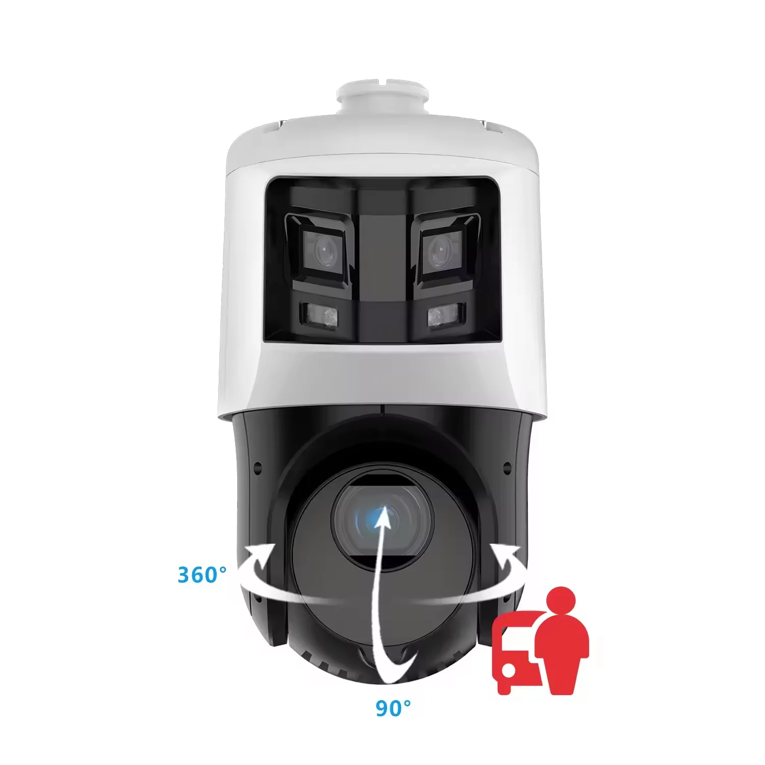 OEM TandemVu Dual Lens Camera PTZ 25X Zoom 100M IR Darkfight Panoramic 180 Degree Image Full Color Linkage Smart AI Detection