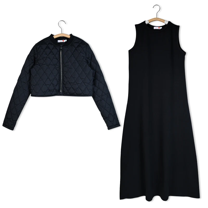 Women cardigan and sleeveless maxi dress outfit casual french terry dress round neck long sleeves zipper winter top XS-XXXL