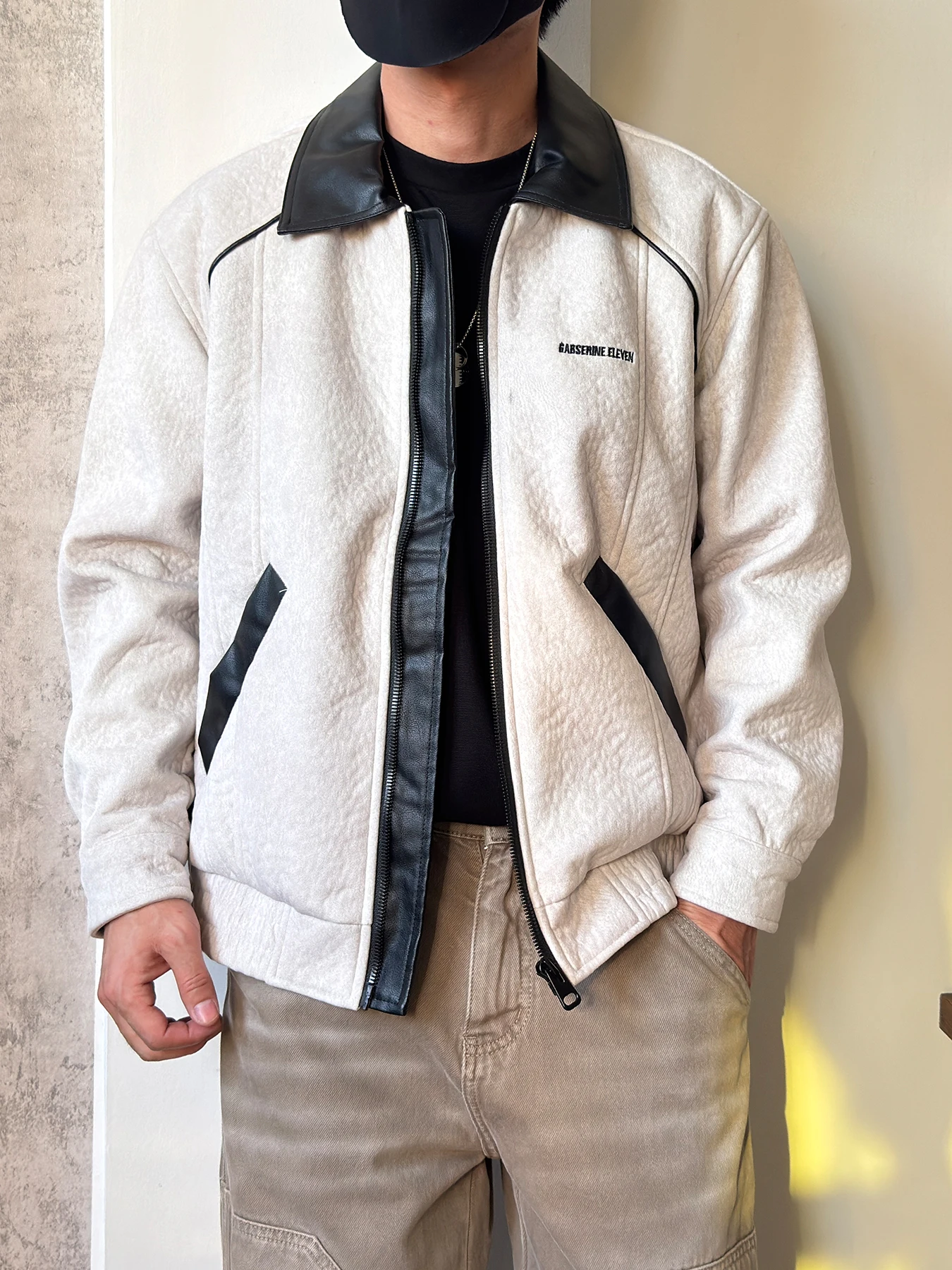 

American Casual Embroidered Lapel Workwear Jaet Men's Autumn Winter New Splicing Loose Thiened Flight Jaet