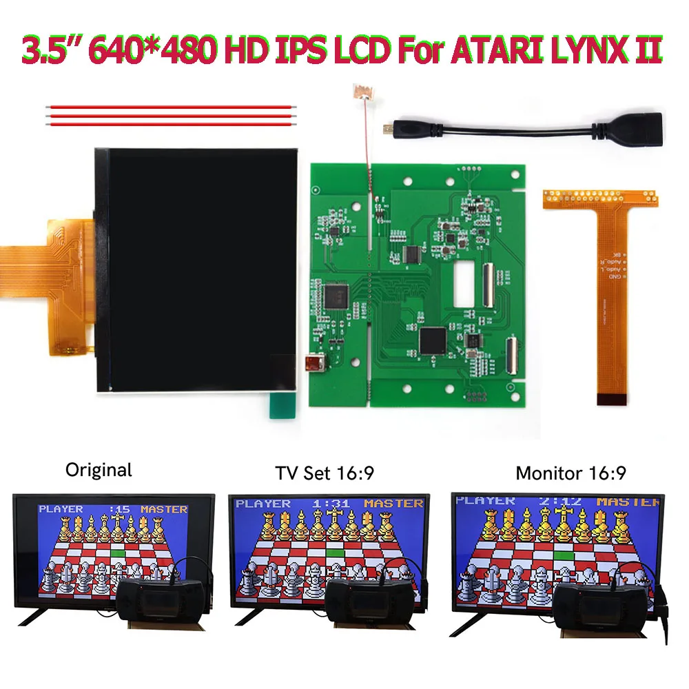 Tela LCD HD IPS de 3,5 polegadas para Atari Lynx II 2 640*480 Retro Pixel Mod com saída HDMI 720P para console Atari Lynx II 2