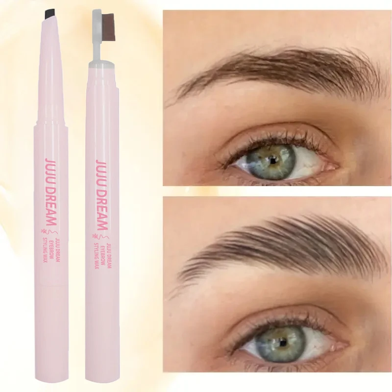 Cepillo de cera para cejas de núcleo plano de doble cabeza, resistente al agua y duradero, ceja marrón negro crema, estilo preciso, contorno transparente