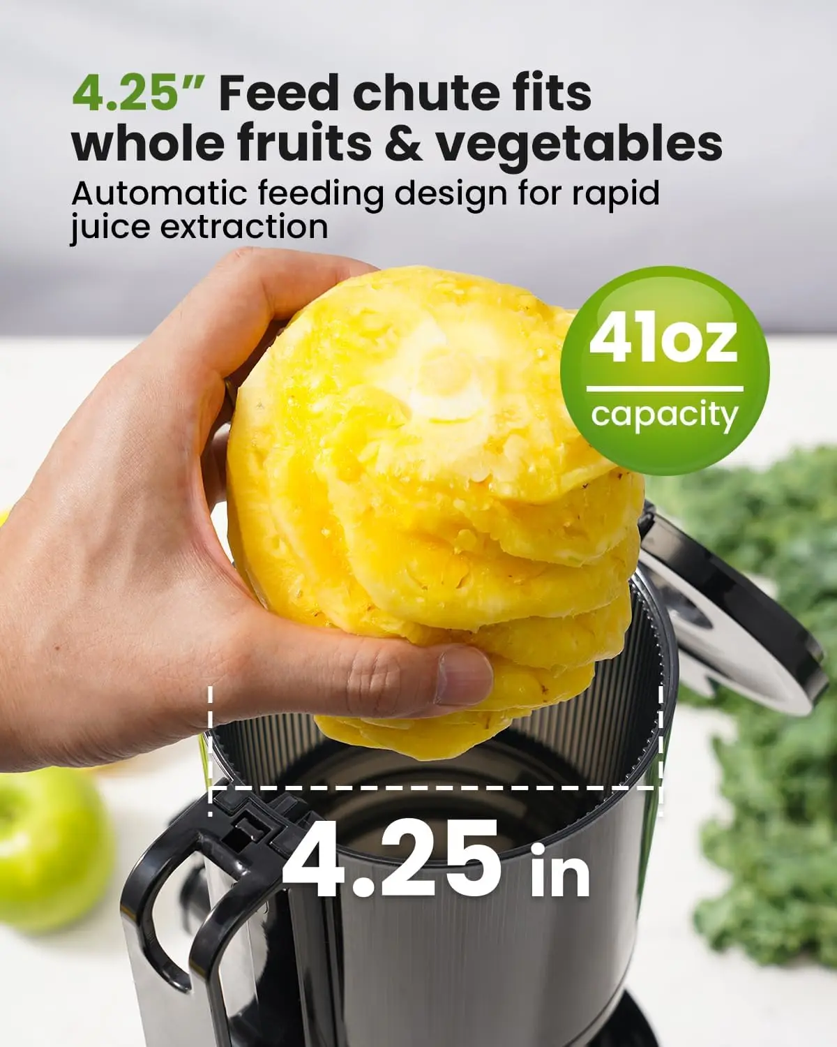 Cold Press Juicer Machines, 4.25'' Large Feed Chute Masticating Slow Juicer Fits Whole Fruits And Vegetables, Low Noise, Ea