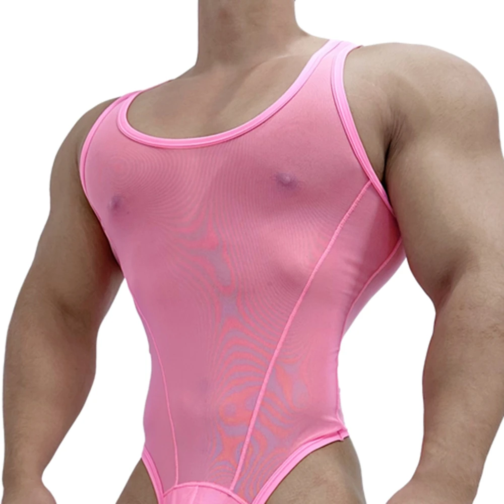 Go Go Sexy Lingerie Men\'s Harness Chest Bodysuit Hollow Out One-piece Jockstrap Mesh Transparent Bodysuit Bodysuit Gay Underwear