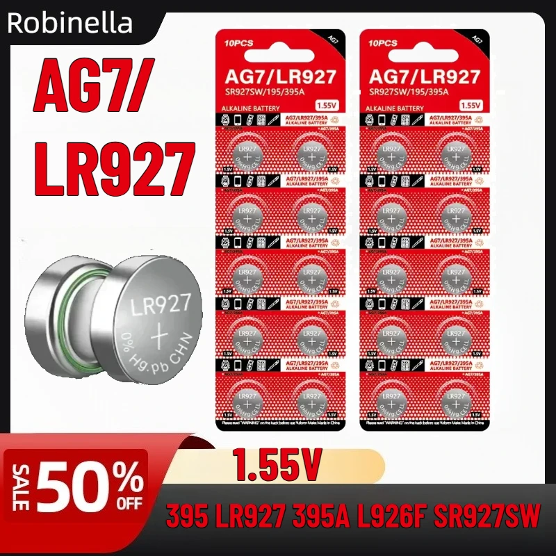 

10-100PCS AG7 LR927 395A SR927SW Alkaline Button Battery (L926F 395) for Digital Watches, Electronic Toys, Calculators