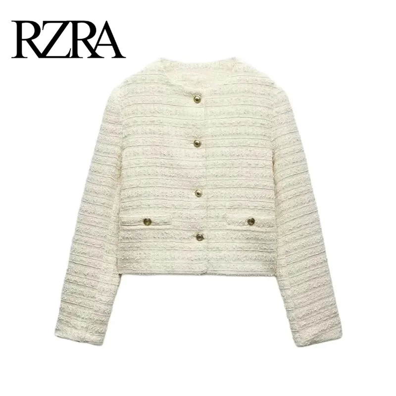 RZRA2024 autumn new women\'s clothing Xiaoxiang style original round neck long sleeve textured suit jacket short style