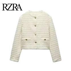 RZRA2024 autumn new women's clothing Xiaoxiang style original round neck long sleeve textured suit jacket short style