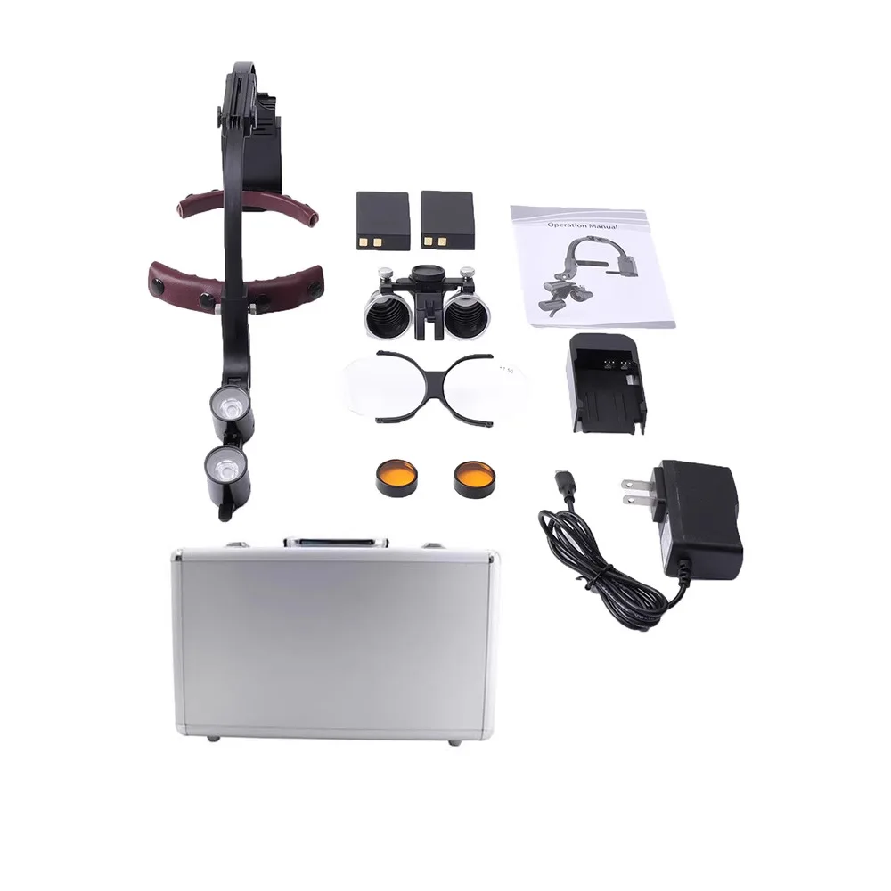 One Set Binocular Dental Loupes Wireless LED Dental Headlight Lamp Rechargeable Headlamp Surgical Luxury for Dentists