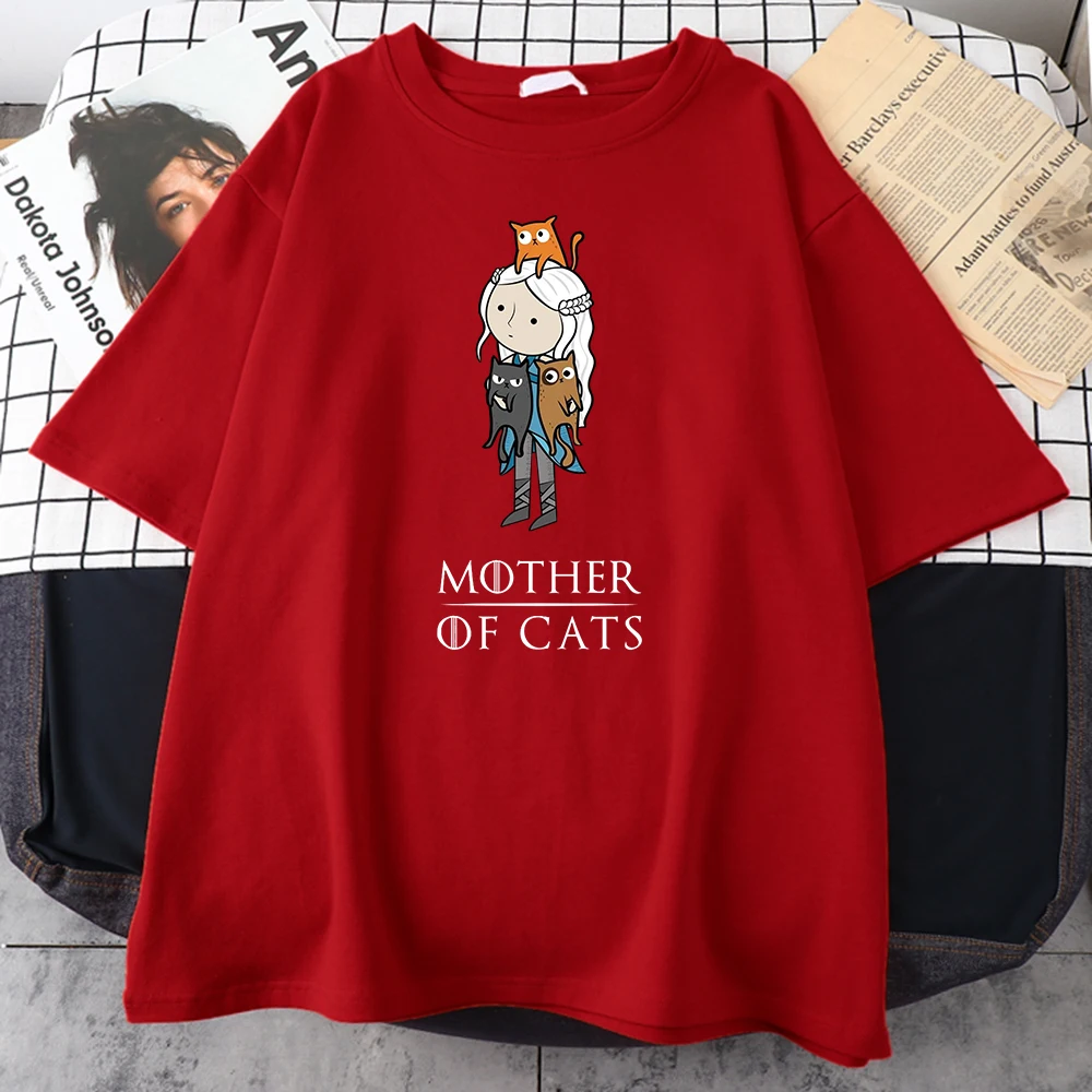 Cartoons Mother Of Cats Printing Mens T-Shirt Vintage Large Size Tshirts Sports Cotton Clothes Comfortable Basic Male T-Shirt