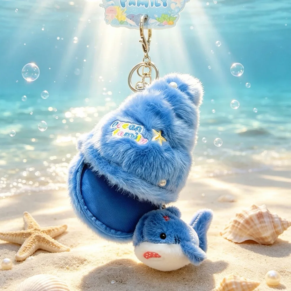 Cartoon Seashell Cave Ocean Animal Soft Plushie Key Holder Turtle Keychain Kawaii Jellyfish Shark Pendant Bag Charm