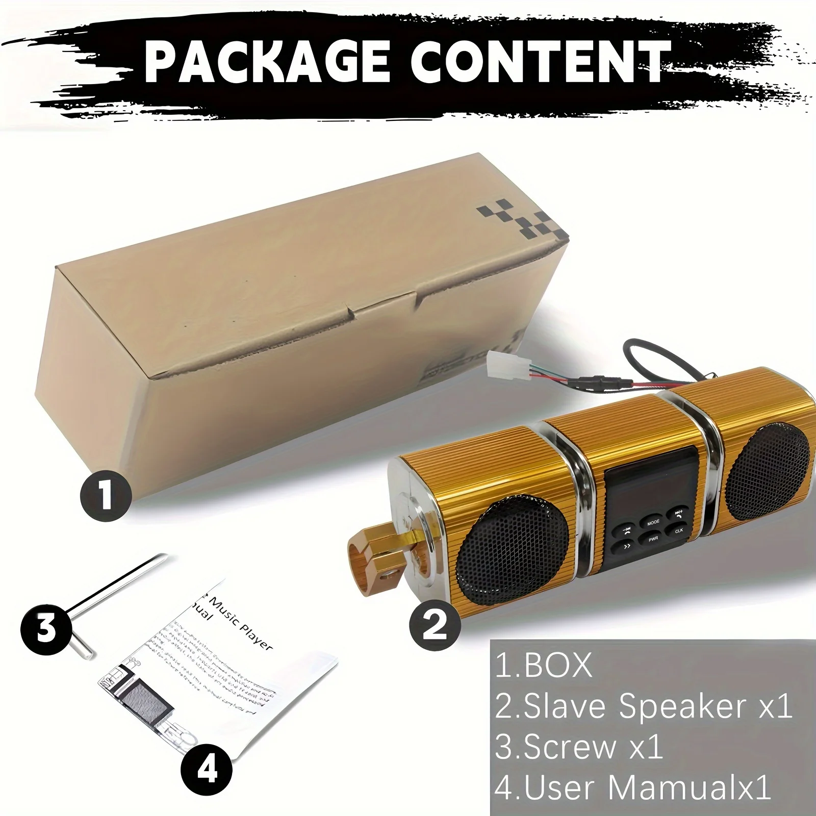 Motorcycle Speakers with Built-in Amplifier Wireless USB & AUX Inputs FM Radio 12V Metal MP3 Player for Off-Road Bikes