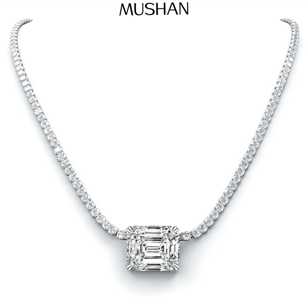 

MuShan Luxury Jewelry 925 Sterling Silver Necklace Moissanite Diamond Halo Casual for Fiancee 18K Gold Plated MST Patent Pendant