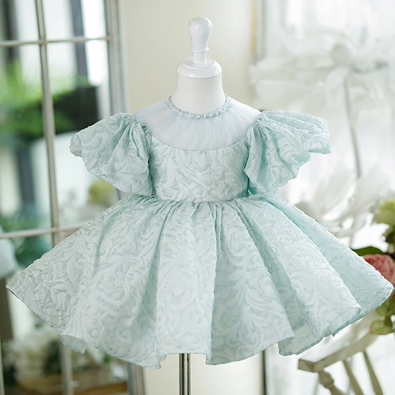 

High-End Children's Princess Evening Gown Bow Pearls Design Kids Perform Birthday Baptism Party Clothes Girls Eid Dresses A2504