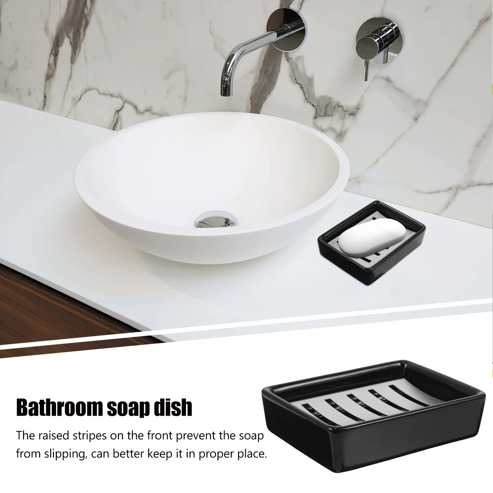 

Rectangular Stainless Steel Ceramic Soap Dish Double Layer Self Draining Tray for Bathroom Countertop Shower Vanity Tray