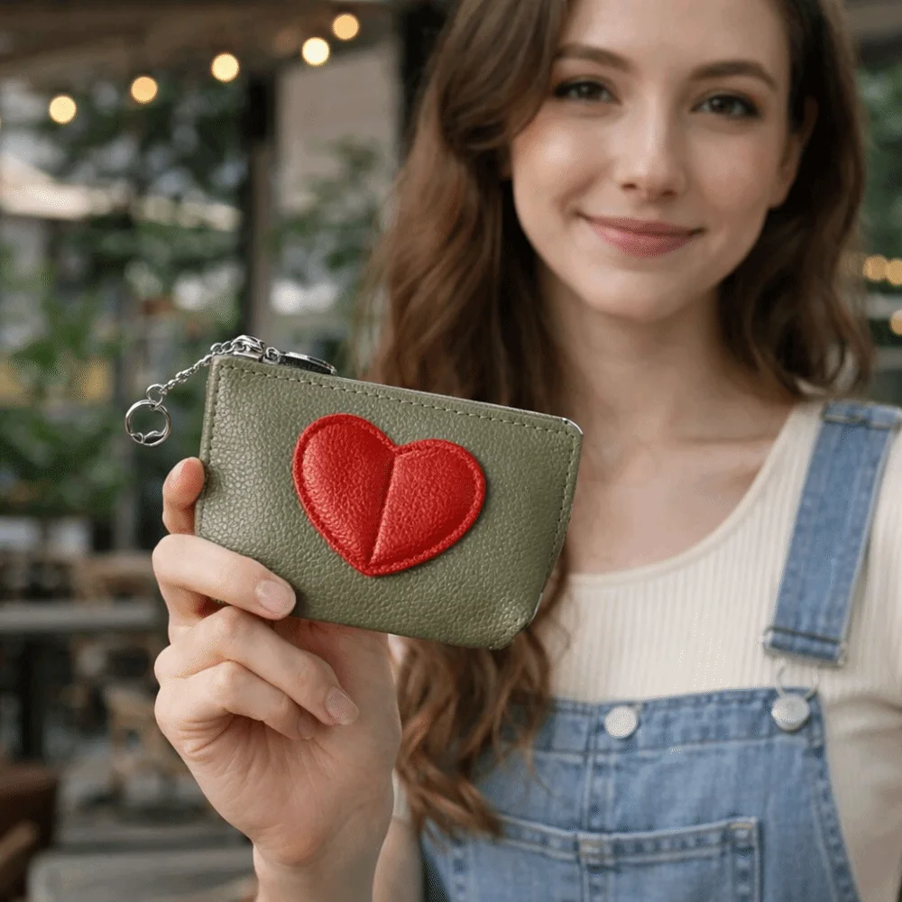 Simple Mini Love Heart Coin Purse Multifunction Korean Version Pouch Change Purse Keychain PU Leather Key Wallet Women
