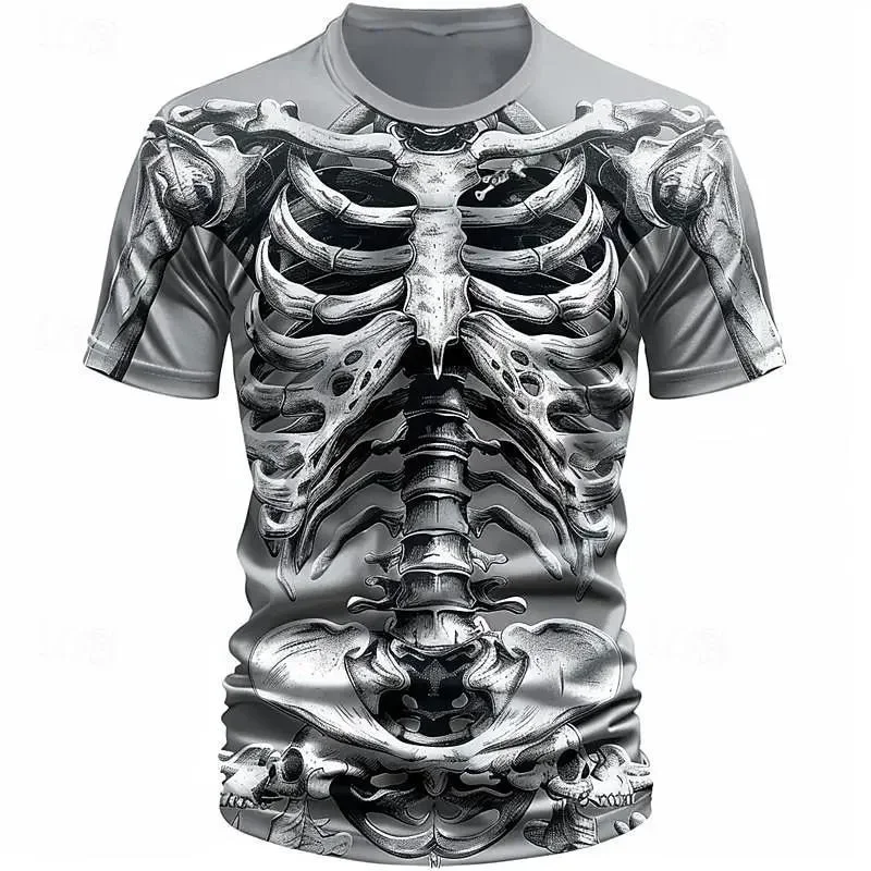 

Halloween Skeleton Pattern T Shirt For Men Funny Skull 3D Printed T-Shirts Summer Oversized Short Sleeve Tees Round Neck Tops