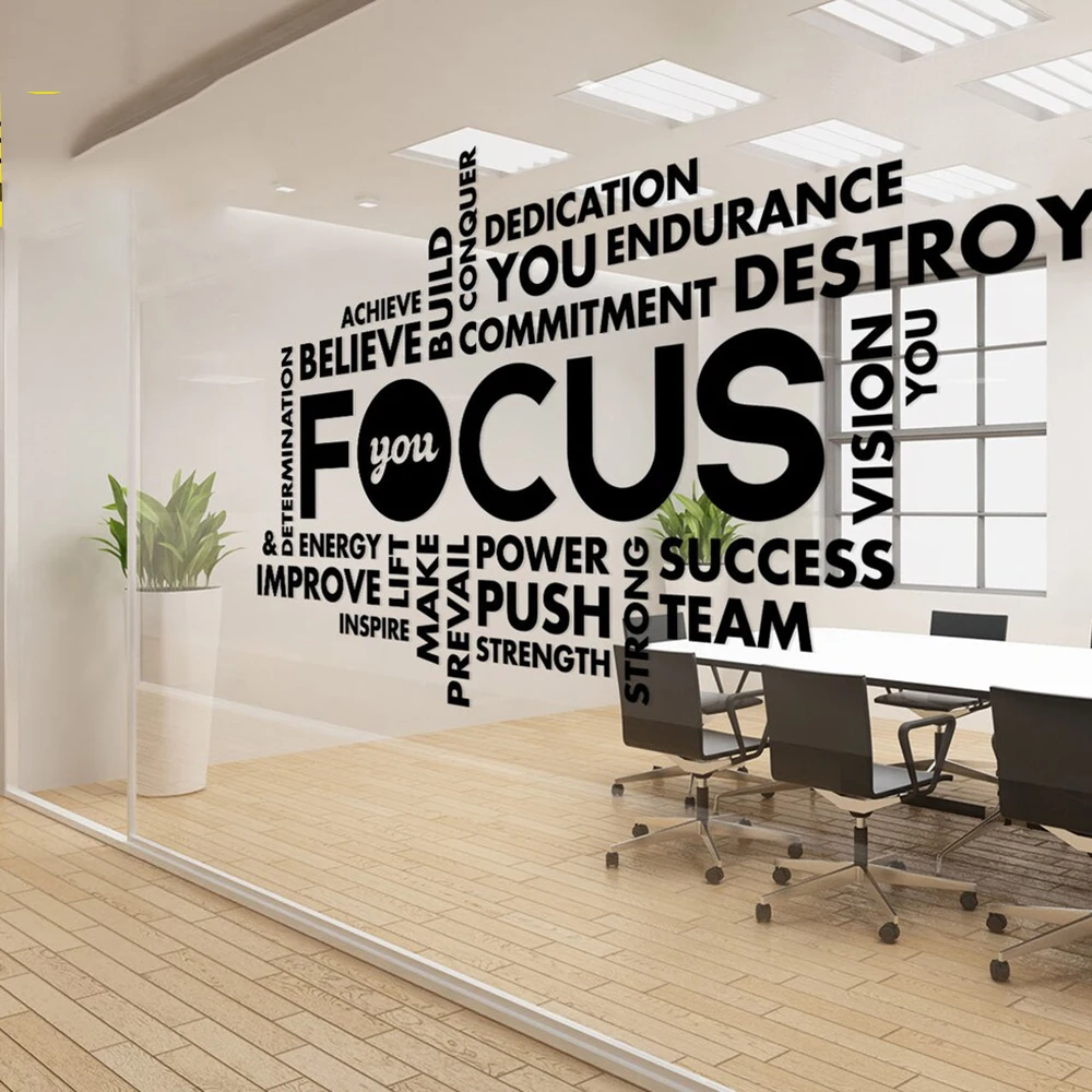 Biuro Focus Siłownia Naklejka ścienna Praca zespołowa Trening Inspirujący cytat motywacyjny Naklejka ścienna Fitness Winylowy wystrój domu