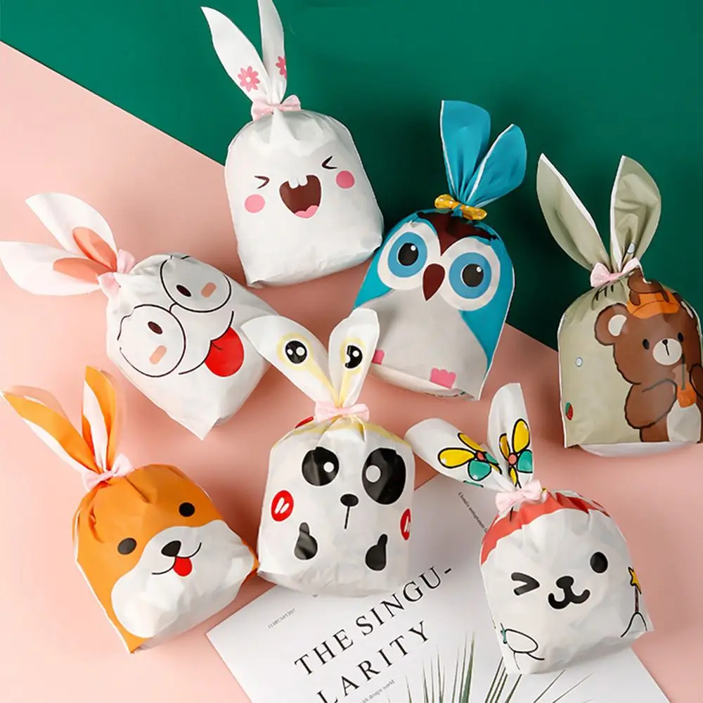 50PCS Bunny Ear Cookie Bags Package Pocket Event Party Supplies Snack Decoration Easter Rabbit Candy Biscuit Gifts Bag