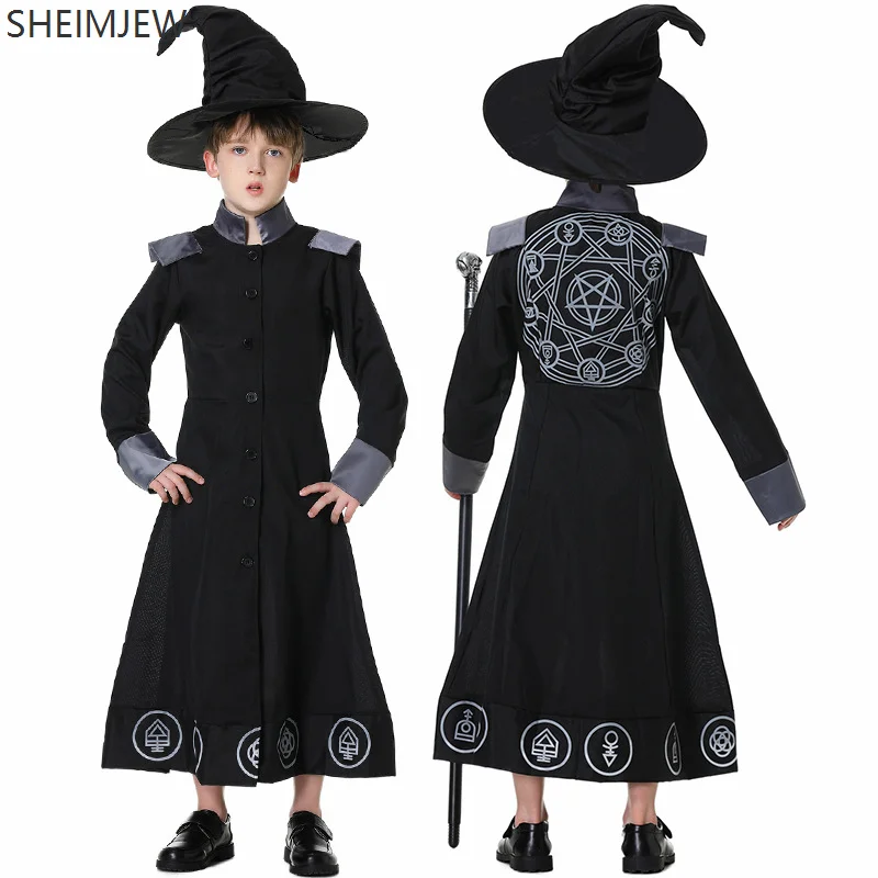 Parent-child Carnival Black Wizard Witch Role Play Costume Halloween Carnival Party Masquerade Adult Children Magician Hat Set