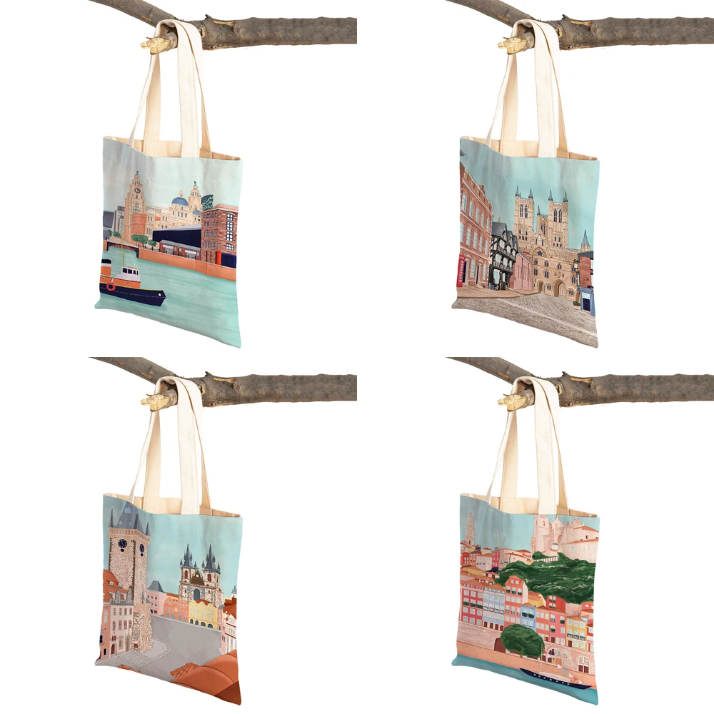 Fashion City Map London Paris Shopper Bags Tote Lady Handbag doppia stampa riutilizzabile pieghevole Casual Canvas Women Shopping Bag