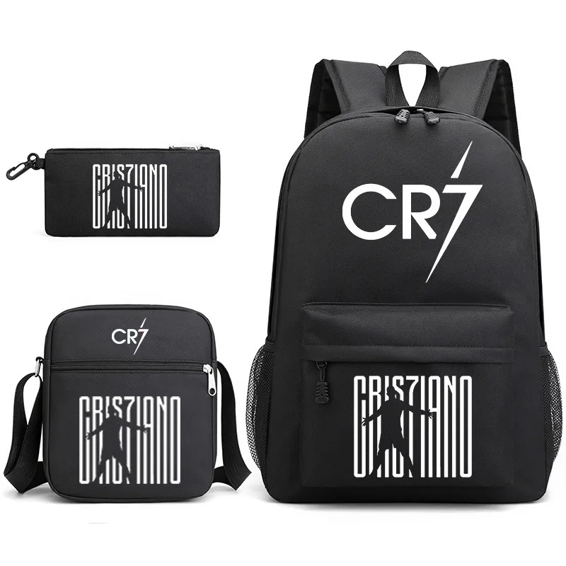 3pcs Football CR7 Backpack 3D Printe Teens Shoulder Bags Women Men High School Students School Bags