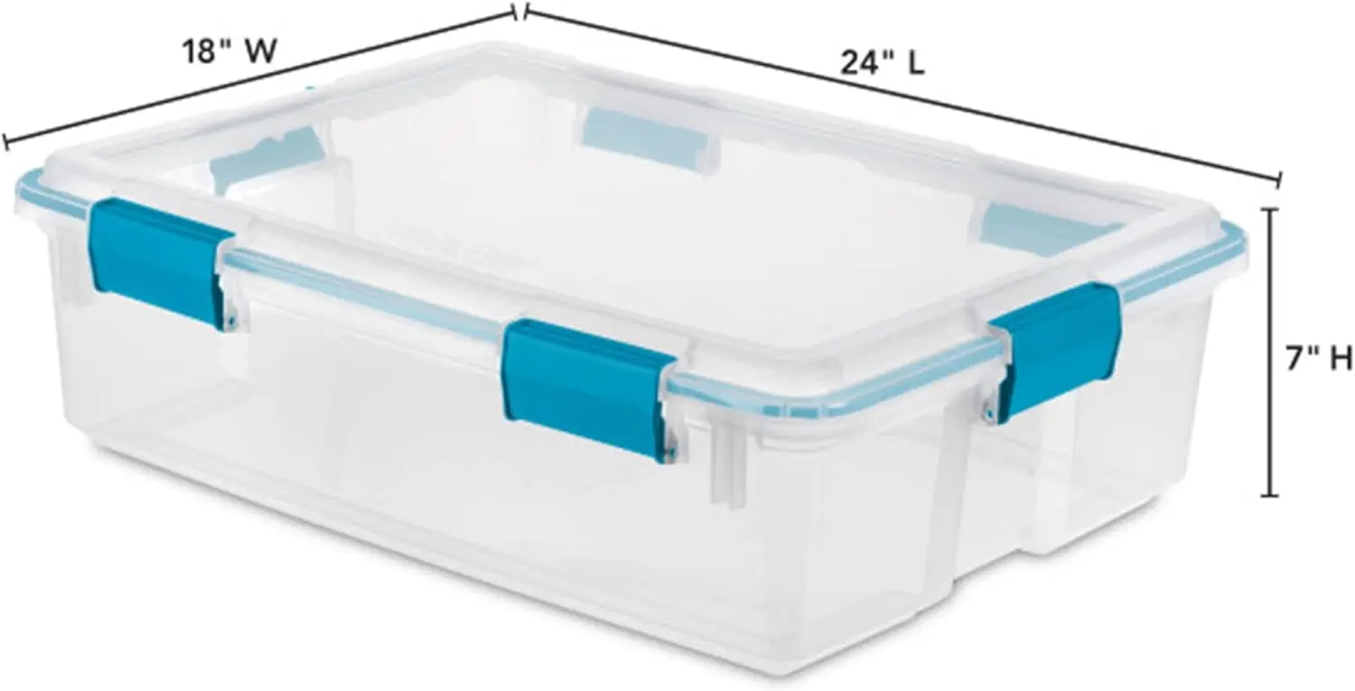 Gasket Box, Stackable Storage Bin with Latching Lid, 37 Quart, 12 Pack