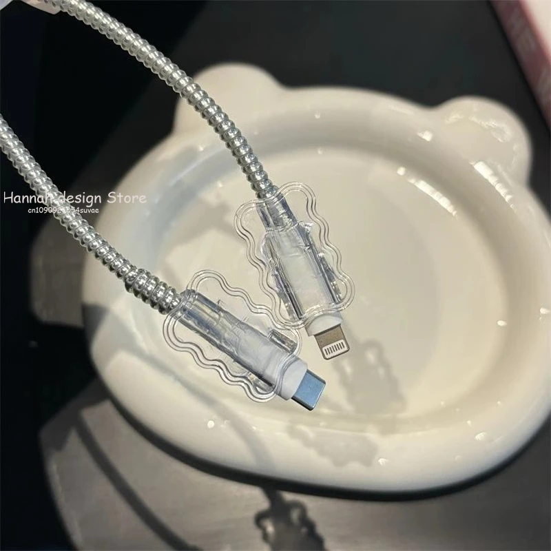 2Pcs Data Cable Protector Sleeves Transparent Anti-Breakage Cord Saver Flexible Cord Management Cover for Android iPhon